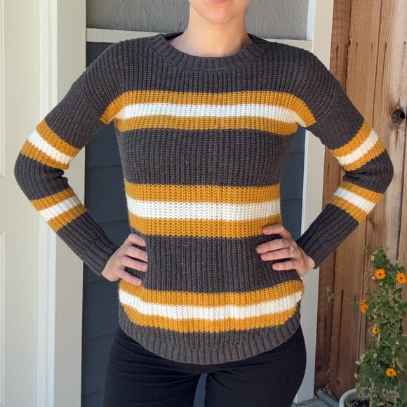 Grey/Yellow Striped Knit Sweater - Picture 1 of 10